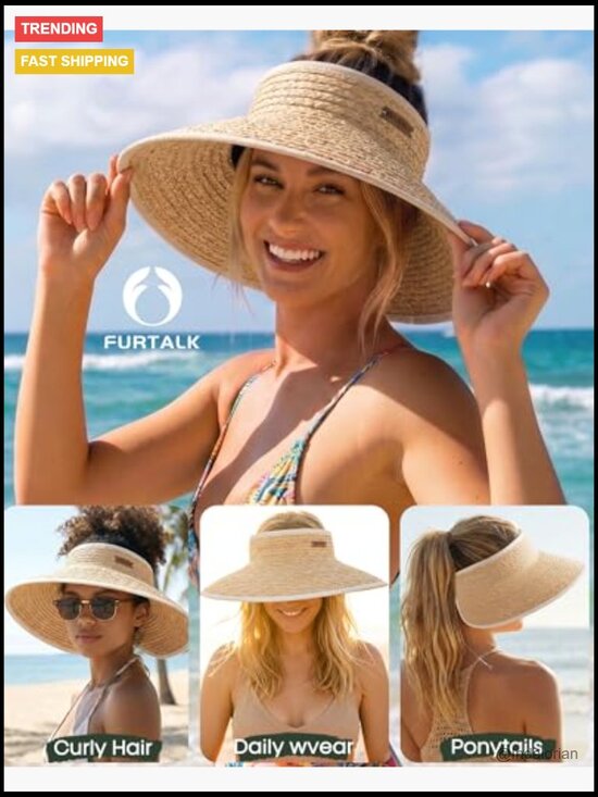 Wide Brim Straw Sun Hat with Ponytail Opening Packable UPF 80+ main image 6